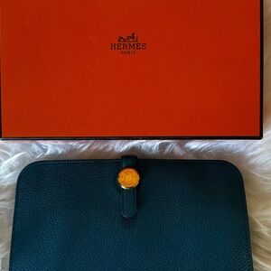 Hermes Dugon Blue Wallet with Box